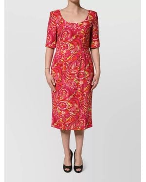 Dolce & Gabbana Silk Floral Print Midi Dress - Red
