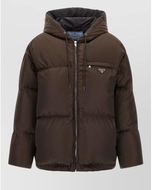 Prada Re Nylon Hooded Down Coat - Brown