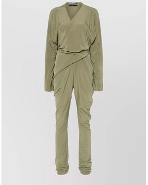 Cortana Silk Wrap Jumpsuit Long Sleeves Tie Waist - Green