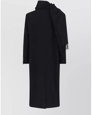 The Attico Long Coat Cuff Buttons Detailing Fringed Scarf - Black