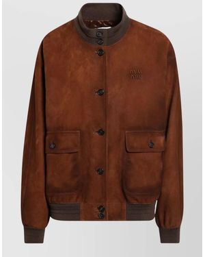 Miu Miu Jacket Front Pockets Ribbed Cuffs Hem - Brown