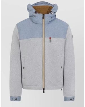 Moncler Hooded Zip Cardigan Contrast Panels - Blue