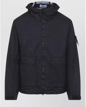 Stone Island Hooded Jacket Adjustable Cuffs Front Pockets - Blue