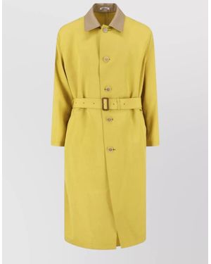AURALEE Wool Single-Breasted Belted Coat - Yellow