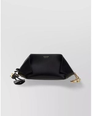Ferragamo Chain Strap Leather Clutch With-Tone Hardware - Black