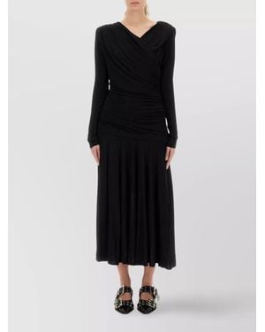 Ganni Gathered Midi Dress - Black