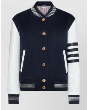 Thom Browne Relaxed Fit Varsity Jacket Leather Sleeves - Blue