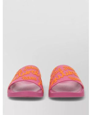 Versace Jeans Couture Logo Slide Sandal Flat Sole Open Toe - Pink