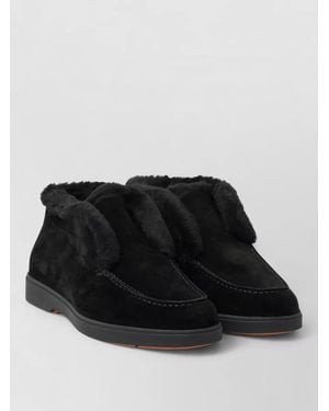 Santoni Fortune Suede Loafers Ankle Height Rubber Sole - Black