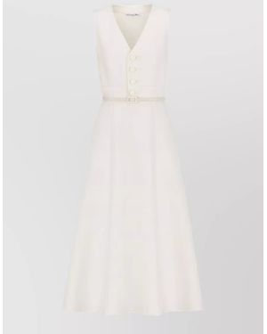 Dior A-Line Dress With Belted Waist And Sleeveless Design - White