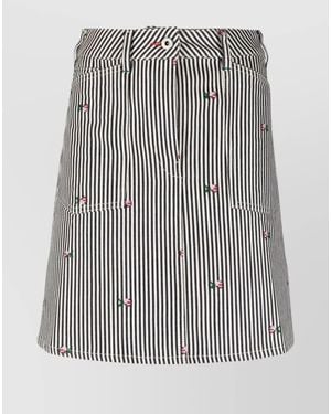 KENZO Denim Striped Floral-Embroidered High-Rise Mini Skirt - Brown