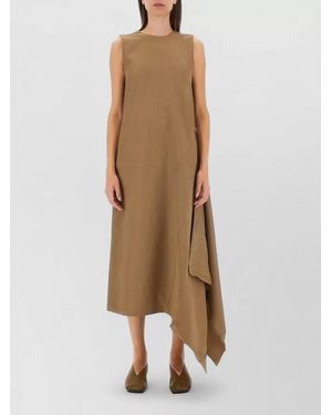 Uma Wang Aura Midi Dress Asymmetric Hem V Back - Natural