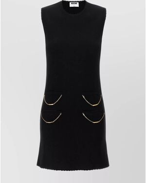 Moschino Zipper Pocket Scalloped Sleeveless Dress - Black