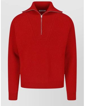 Jil Sander High Collar Ribbed Long Sleeve Jumper - Red