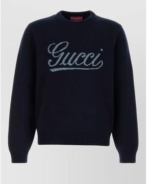 Gucci Wool Sweater With Ribbed Cuffs And Hem - Blue