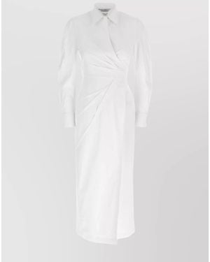 Max Mara Cotton Twill Asymmetric Wrap Shirt Midi Dress - White