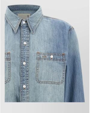 R13 Cropped Denim Shirt Long Sleeves Pockets - Blue