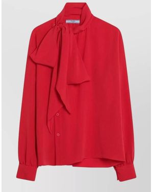Prada Silk Blouse Scarf Bow High Neck - Red