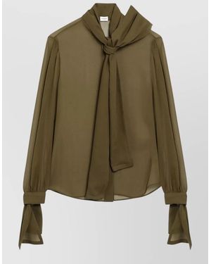Saint Laurent Sheer Tie Neck Blouse Long Sleeves - Green