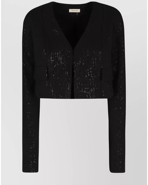 The Mannei Sequin-Embellished Silk Cropped Jacket - Black