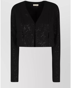 The Mannei Silk Sequin-Embellished Cropped Jacket - Black