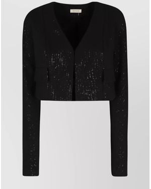 The Mannei Cropped Silk Jacket Sequin Embellishments - Black