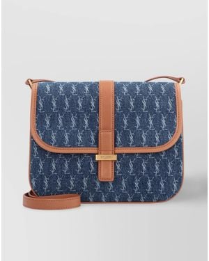 Saint Laurent Satchel Medium Denim And Leather Shoulder Bag - Blue