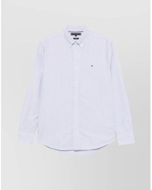 Tommy Hilfiger Logo Button-Down Collar Shirt With Long Sleeves - White