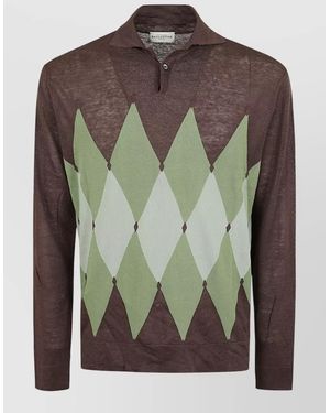 Ballantyne Cotton Long-Sleeve Polo Jumper - Green