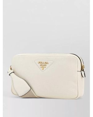 Prada Leather Crossbody Bag Adjustable Strap Textured - Natural
