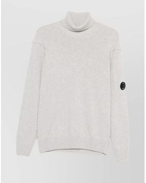 C.P. Company Wool Turtleneck Sweater Featuring Arm Patch - White