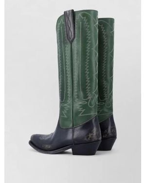 Golden Goose Leather Embroidered High Boots - Green