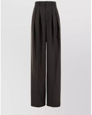 Saint Laurent Wool Pants With High Waist And Wide Leg - Black