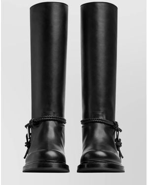 Bottega Veneta Knee High Boot Braided Strap Detail - Black