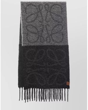 Loewe Anagram Fringed Alpaca Wool Scarf - Gray