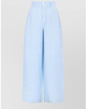 120% Lino Linen Wide-Leg Trousers - Blue