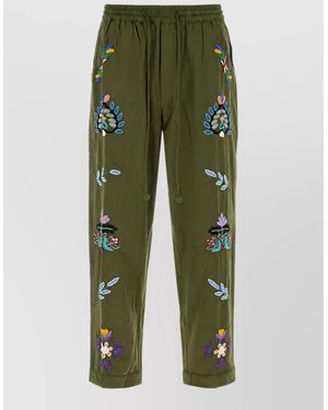 BAZISZT Cotton Loose-Fit Trousers - Green