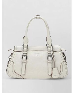 Prada Shoulder Bag Buckle Detail Metal Hardware - White