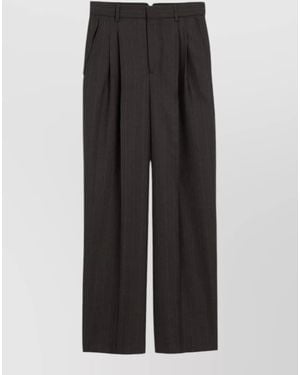 Ami Paris Wool High-Rise Wide-Leg Pleated Tailored Pants - Black