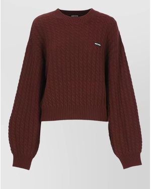 ROTATE BIRGER CHRISTENSEN Cropped Cable Knit Round Neck Sweater - Brown