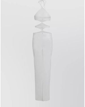 Monot Crepe Dress Cutout Halter Neck High Slit - White