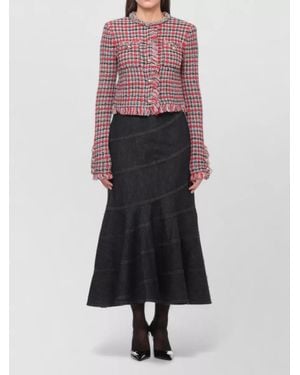 Self-Portrait Cropped Blazer Check Pattern Fringed Design - Multicolor