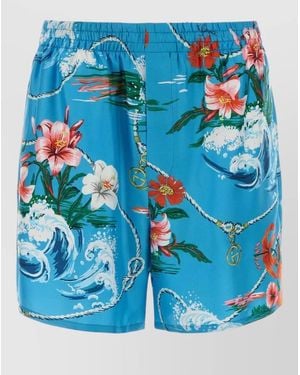 Gucci Twill Bermuda Shorts Floral Pattern Pockets - Blue