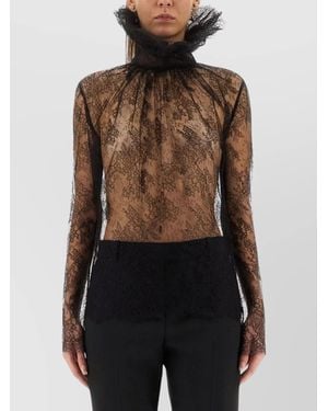 McQueen Sheer Lace High Neck Long Sleeve Top - Black