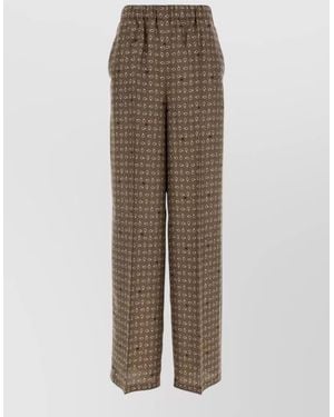 Max Mara Silk Trousers All Over Pattern Wide Leg - Natural