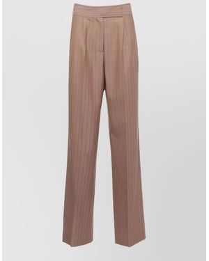 Etro Striped High-Rise Wide-Leg Wool Suit Trousers - Brown
