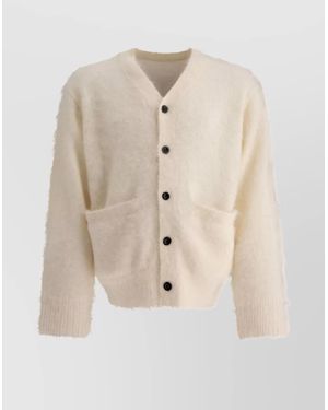 Sacai Front Pockets Mohair Knit Cardigan - Natural