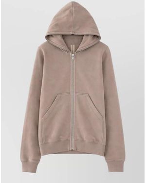 Rick Owens Hooded Jumper Kangaroo Pocket Ribbed Trims - Natural