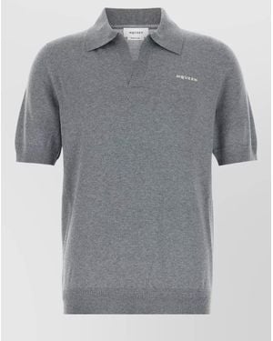 McQueen Wool Polo Shirt Ribbed Hem Short Sleeves - Grey