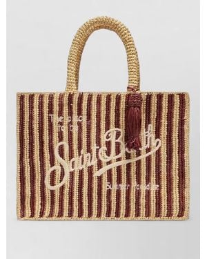 MC2 Saint Barth Colette Striped Raffia Handbag Logo Embroidery - Brown